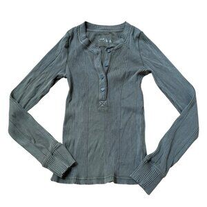 Aerie Ribbed Long Sleeve Shirt Half Button-down Size Small